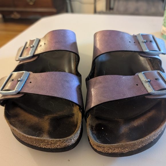 Birkenstock Arizona Metallic Purple Double Strap Sandals - Size 41 (10 In Women) - Picture 2 of 8